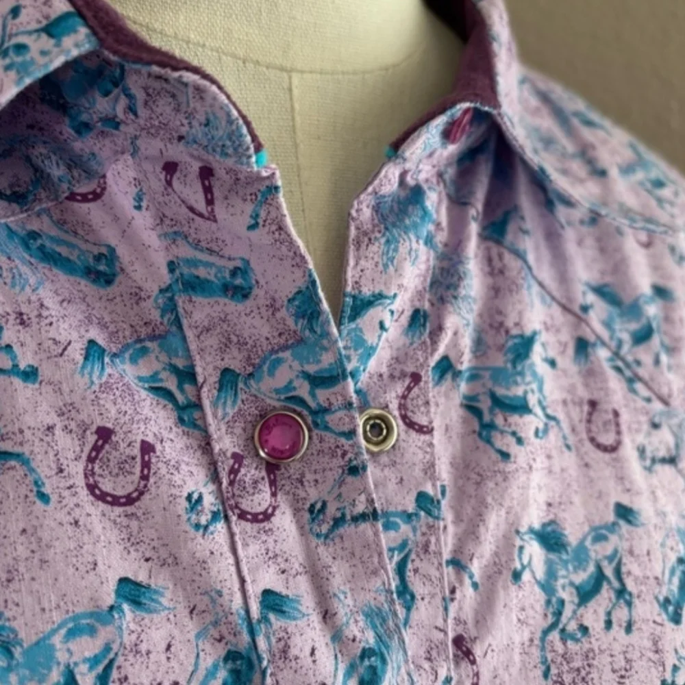 Vintage Wrangler Equestrian Long Sleeve Button Purple Size Large - Picture 3 of 7